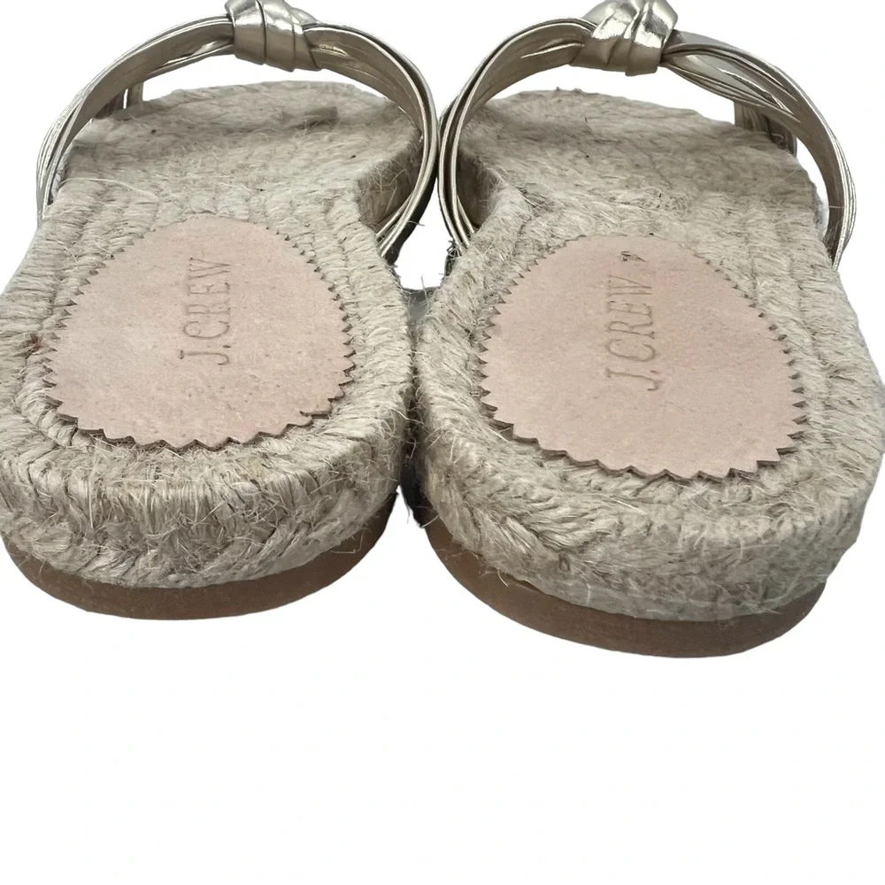 J. Crew Made‎ in Spain Knotted Espadrille Slides in Metallic Platino Gold Sz 7